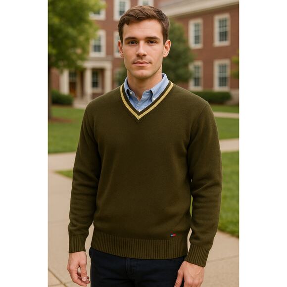 Vintage Tommy Hilfiger 100% Lambswool V-Neck Sweater XL - Picture 1 of 5